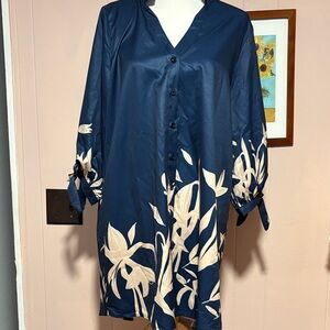 Navy Floral Button-Up Tunic